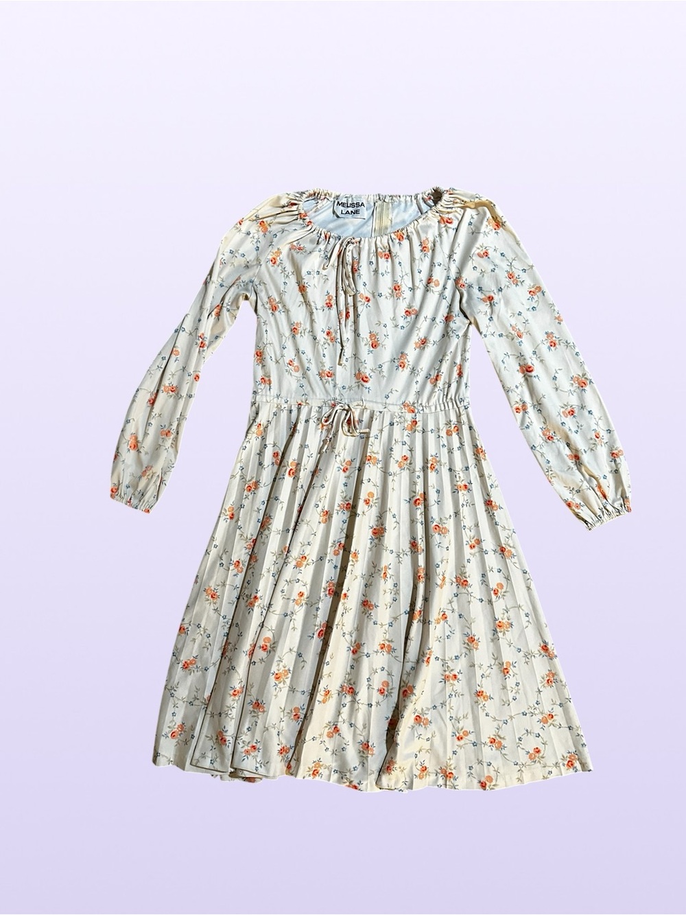 Vintage 70s Cottagecore Floral Dress Melissa Lane Cream Prairie Midi S/M